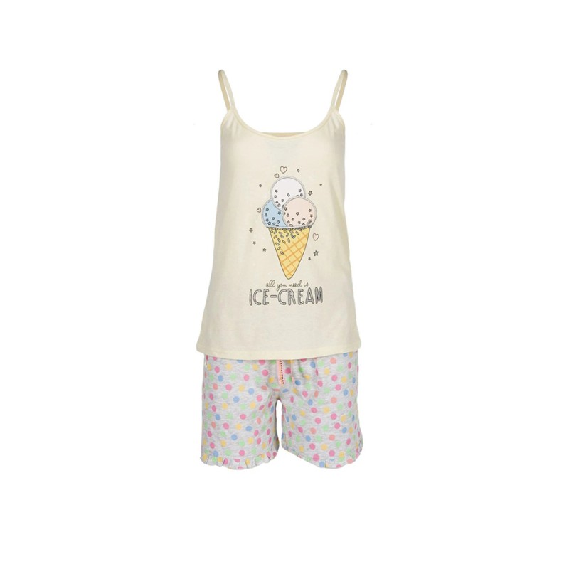 Pijama de vara, pentru copii, culoare alb, model cu inghetata delicioasa
