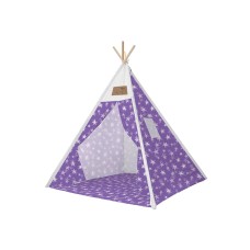 Set cort pentru copii, Teepee Montessori 165x120x120, model in stil indian, imprimeu cu stelute, in nuante de mov