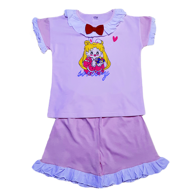 Pijama cu guleras pentru fetite roz 