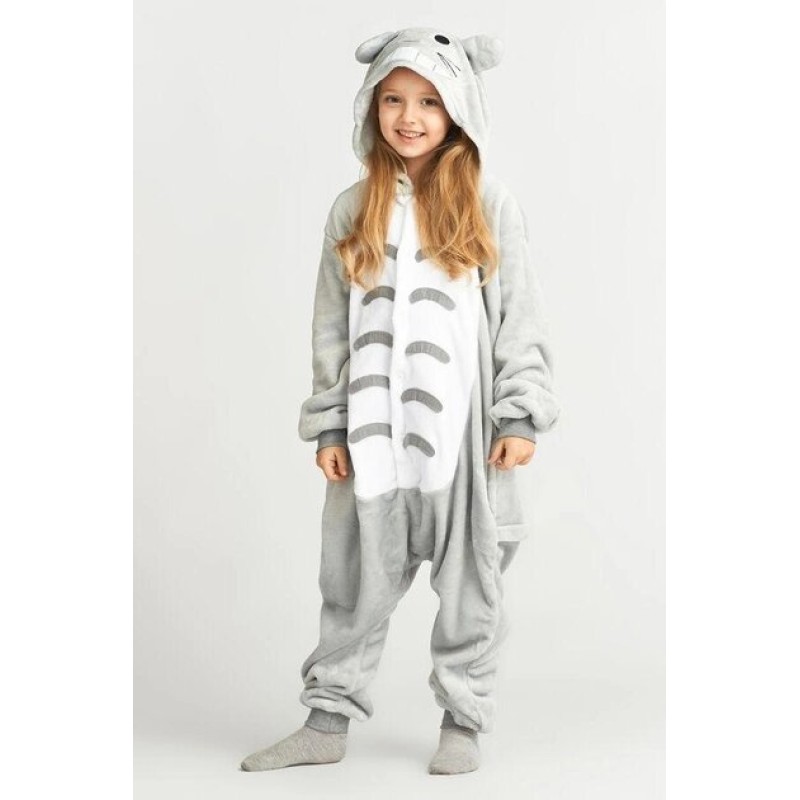 Pijama salopeta pentru copii, KIGURUMI, model pisica TOTORO , culoare gri,  Onesie