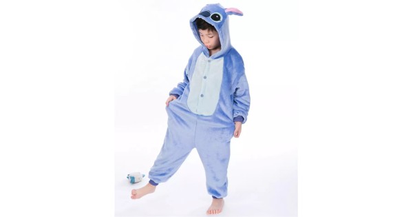 From moth essay Pijama tip salopeta pufoasa, pentru copii, KIGURUMI, model Stitch, culoare  albastru, Onesie