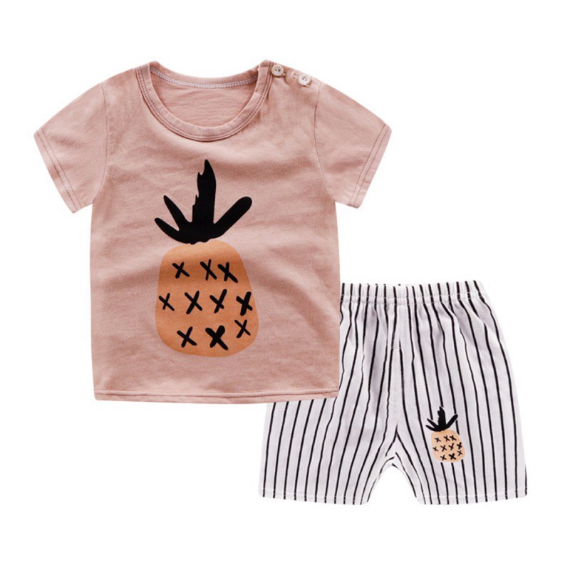 Pijama copii scurta imprimeu ananas bej 