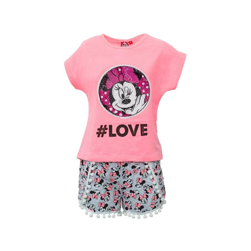 Pijama pentru copii, culoare roz, model cu minnie-love