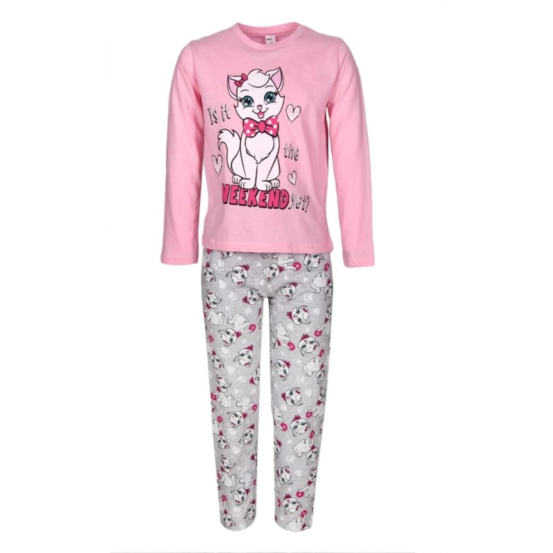 Pijama pentru copii, culoare roz-gri, model Weekendul Pisicutei